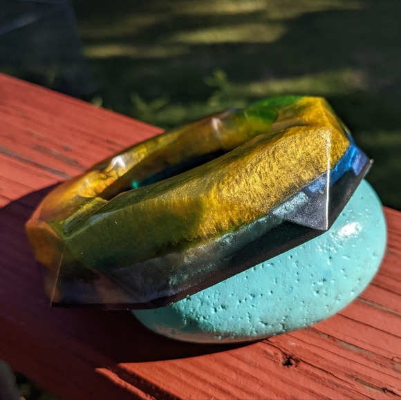 Bat Sage Burn Bowl Resin Art Handmade Chunky Gold Black Ashtray Artisan Goth - Picture 7 of 7